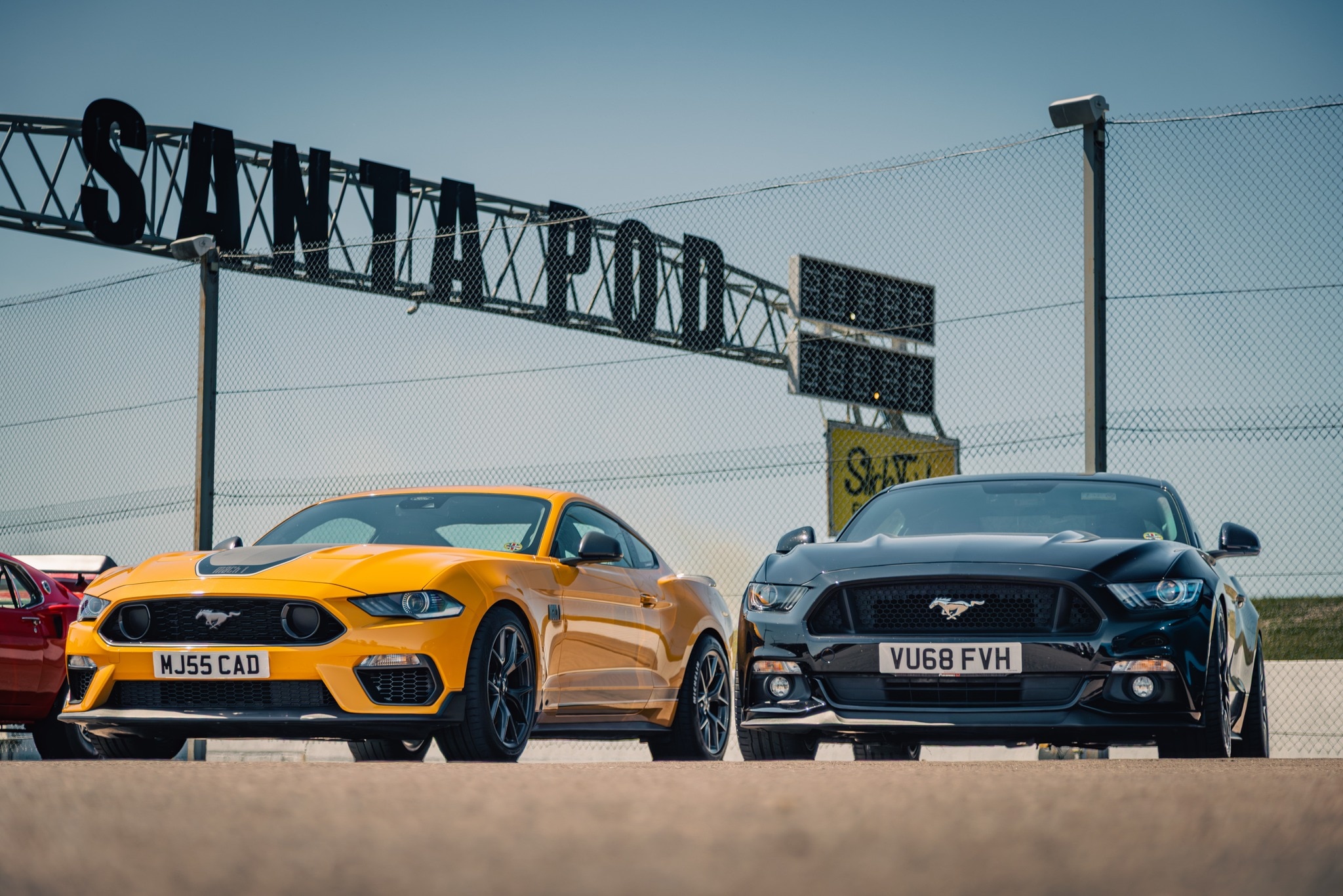 Mustangs gathering by the quarter mile strip at Santa Pod. License valid for earned editorial, press releases, press kits. All non-broadcast digital and online media Region: Global. This content is solely for editorial use and for providing individual users with information. Any storage in databases, or any distribution to third parties within the scope of commercial use, or for commercial use is permitted with written consent from Ford in Europe GmbH only. Photo credit: Tom Woodward
